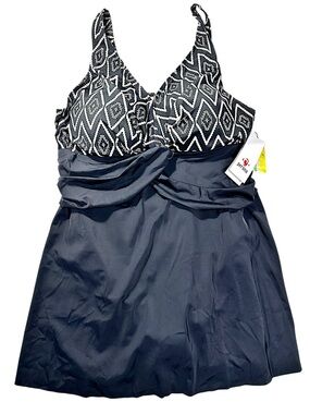 Persona Black & White Geometric Tankini Swim Dress